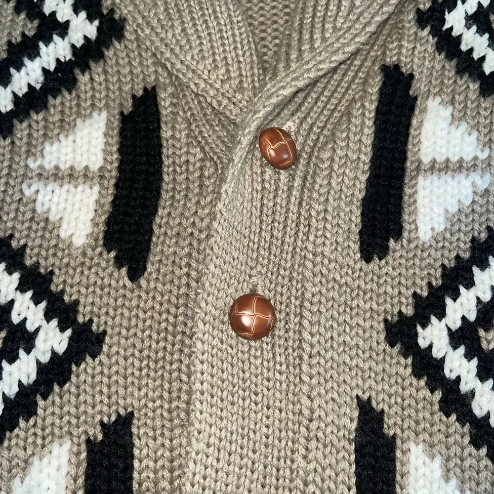 Vintage Puritan Men's Wool Blend Shawl Collar Cardigan Sweater M Aztec Western